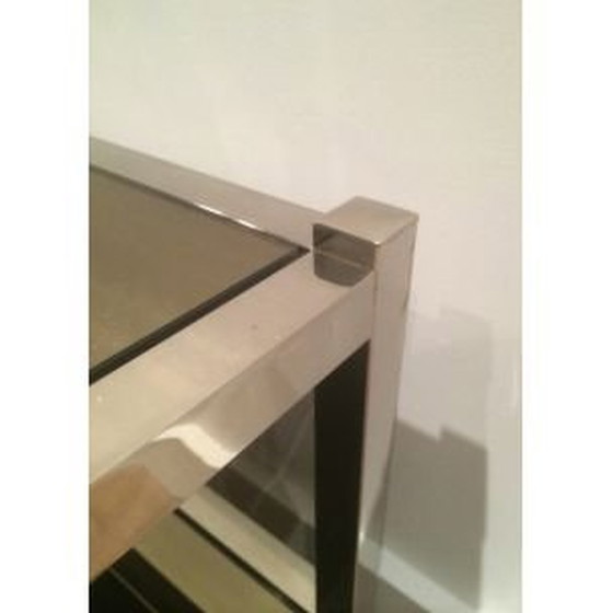 Image 1 of 2 tables d'appoint chromées vintage avec miroirs en bronze, 1970