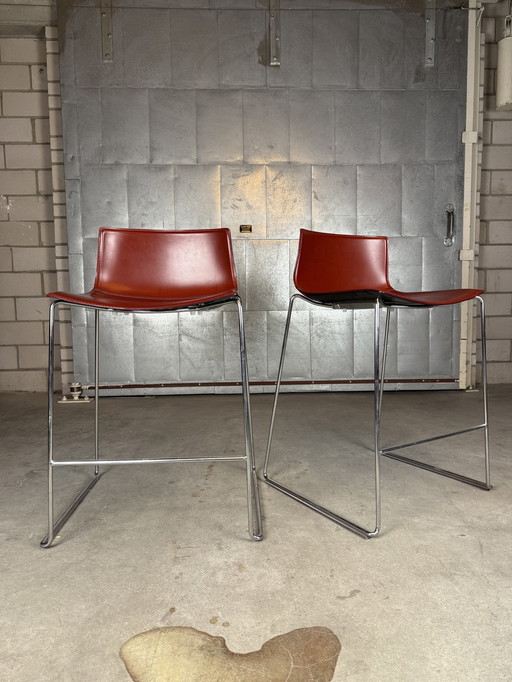 2X Arper Catifa 46 Tabouret à dossier bas en cuir sellier (Plus en stock)