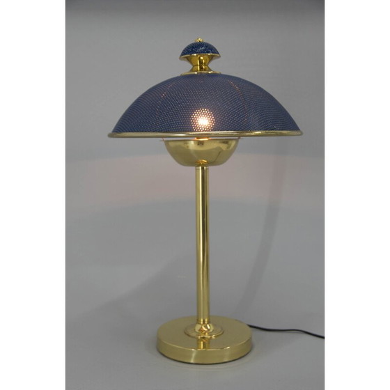 Image 1 of Paire de lampes de table vintage en laiton et métal laqué bleu, Europe 1970