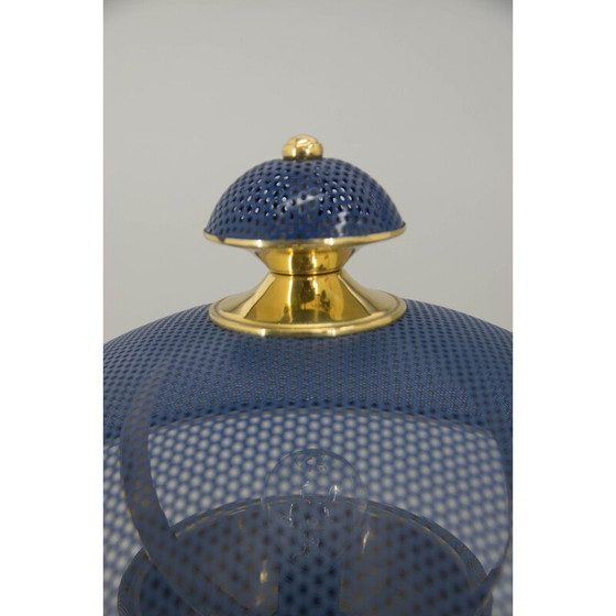 Image 1 of Paire de lampes de table vintage en laiton et métal laqué bleu, Europe 1970