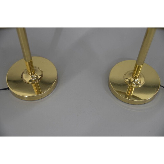 Image 1 of Paire de lampes de table vintage en laiton et métal laqué bleu, Europe 1970