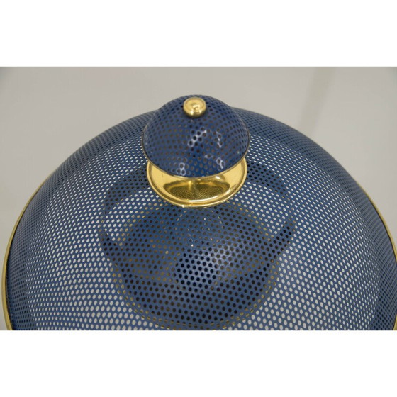 Image 1 of Paire de lampes de table vintage en laiton et métal laqué bleu, Europe 1970