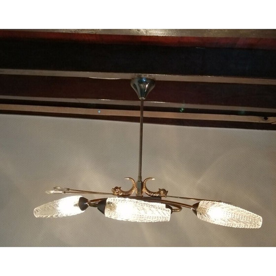 Image 1 of Lustre vintage en laiton doré en forme de poisson, 1950