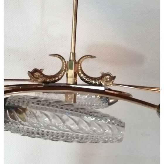 Image 1 of Lustre vintage en laiton doré en forme de poisson, 1950