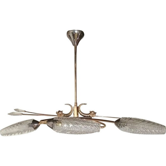 Image 1 of Lustre vintage en laiton doré en forme de poisson, 1950