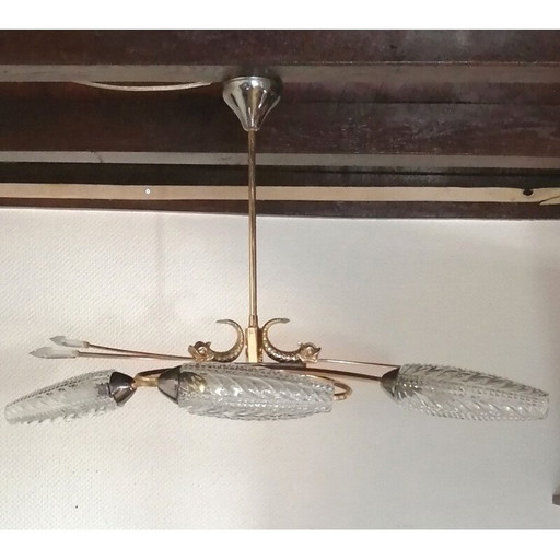 Lustre vintage en laiton doré en forme de poisson, 1950