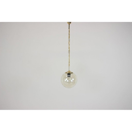 Lampe suspendue vintage en laiton et verre par Kamenický Šenov, Tchécoslovaquie 1970