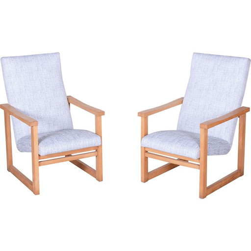 Paire de fauteuils vintage en hêtre, Tchécoslovaquie 1960