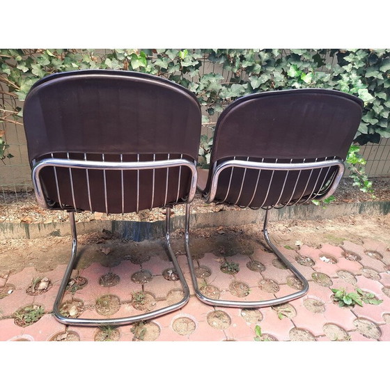 Image 1 of Paire de chaises de salle à manger vintage recouvertes de cuir de vache par Gastone Rinaldi, Italie années 1960