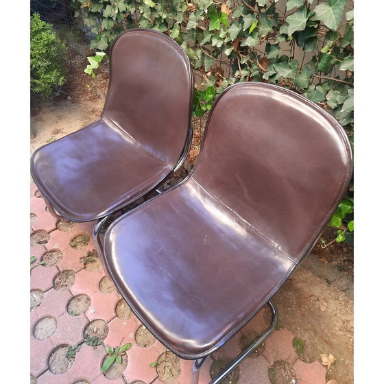 Image 1 of Paire de chaises de salle à manger vintage recouvertes de cuir de vache par Gastone Rinaldi, Italie années 1960