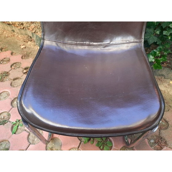 Image 1 of Paire de chaises de salle à manger vintage recouvertes de cuir de vache par Gastone Rinaldi, Italie années 1960