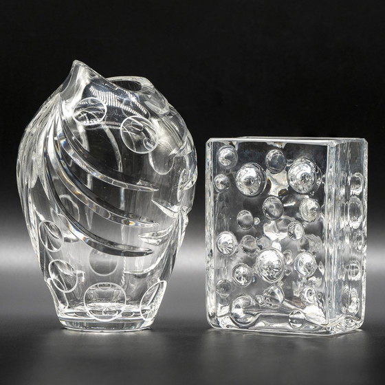 Image 1 of Vintage Wmf Crystal Glass Vase Duo Erich Jachmann 60S Mcm Oval Cut + Bubble