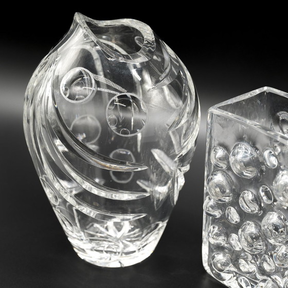 Image 1 of Vintage Wmf Crystal Glass Vase Duo Erich Jachmann 60S Mcm Oval Cut + Bubble