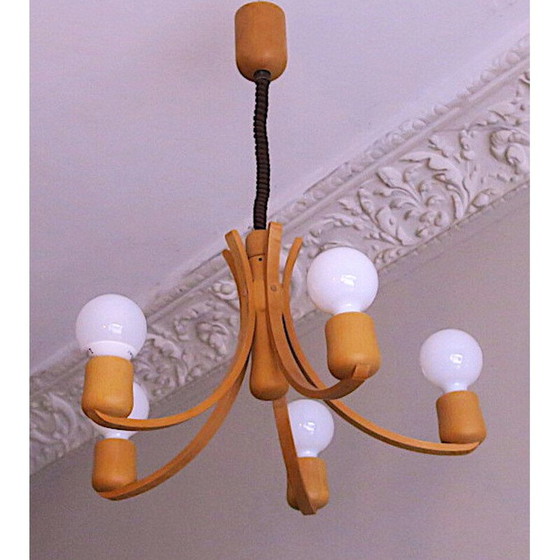 Image 1 of Lustre vintage danois à hauteur variable avec 5 bras, 1970
