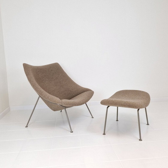 Image 1 of Fauteuil Vintage Oyster avec ottoman pieds en métal nickelé par Pierre Paulin pour Artifort, 1960