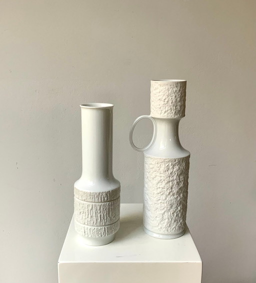 2 Vases Vintage • Royal Kpm & Arcta De Thomas • Porcelaine • Biscuit • Op Art • Space Age • 1960