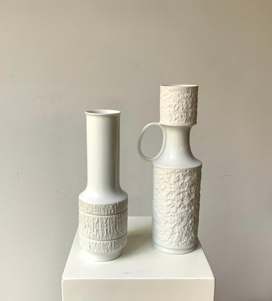 Image 1 of 2 Vases Vintage • Royal Kpm & Arcta De Thomas • Porcelaine • Biscuit • Op Art • Space Age • 1960