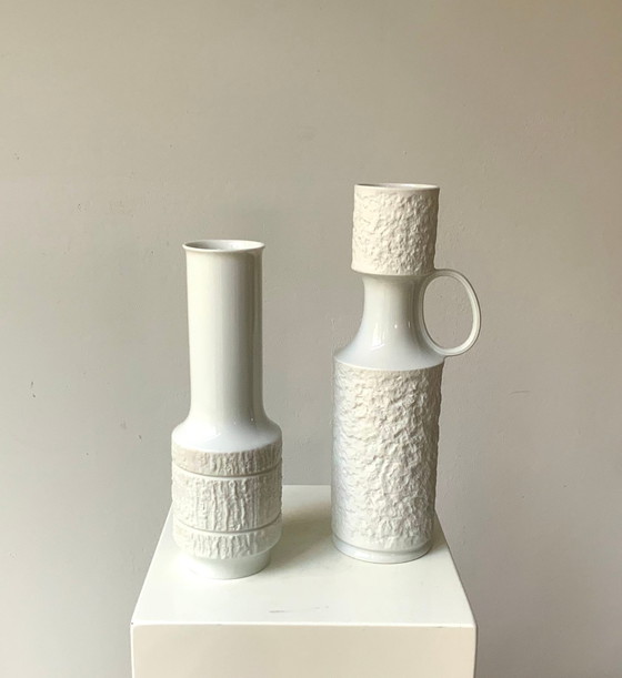 Image 1 of 2 Vases Vintage • Royal Kpm & Arcta De Thomas • Porcelaine • Biscuit • Op Art • Space Age • 1960