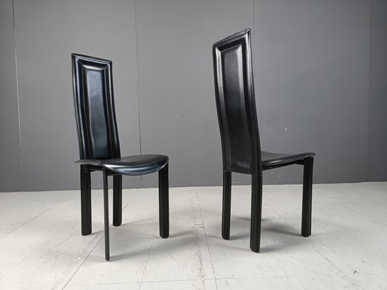 Image 1 of Chaises de salle à manger en cuir à haut dossier, 1980S