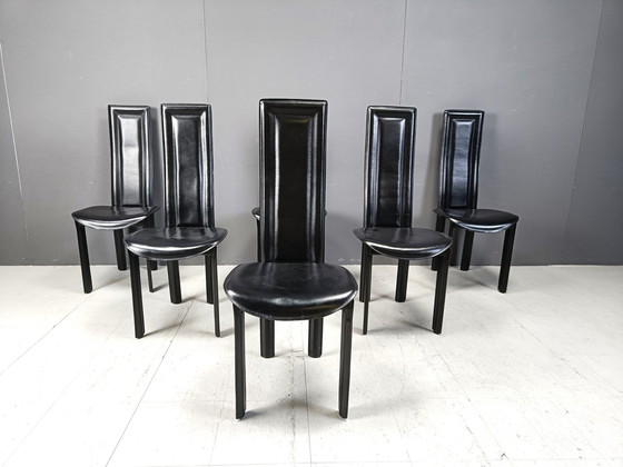 Image 1 of Chaises de salle à manger en cuir à haut dossier, 1980S