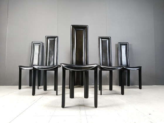 Image 1 of Chaises de salle à manger en cuir à haut dossier, 1980S