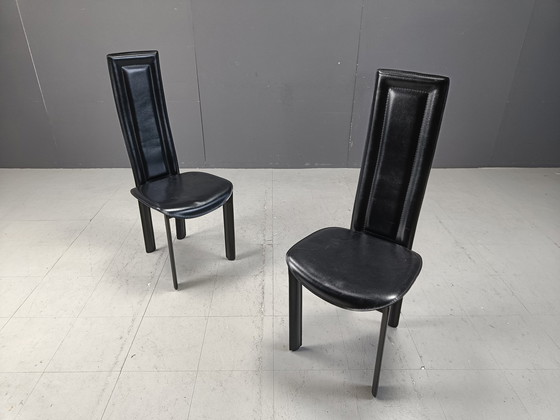 Image 1 of Chaises de salle à manger en cuir à haut dossier, 1980S