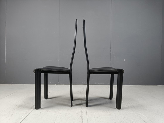 Image 1 of Chaises de salle à manger en cuir à haut dossier, 1980S