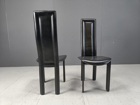 Image 1 of Chaises de salle à manger en cuir à haut dossier, 1980S