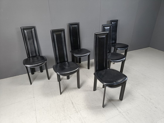 Image 1 of Chaises de salle à manger en cuir à haut dossier, 1980S