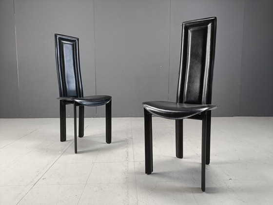 Image 1 of Chaises de salle à manger en cuir à haut dossier, 1980S