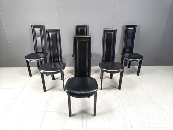 Image 1 of Chaises de salle à manger en cuir à haut dossier, 1980S