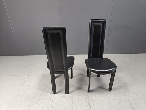 Image 1 of Chaises de salle à manger en cuir à haut dossier, 1980S