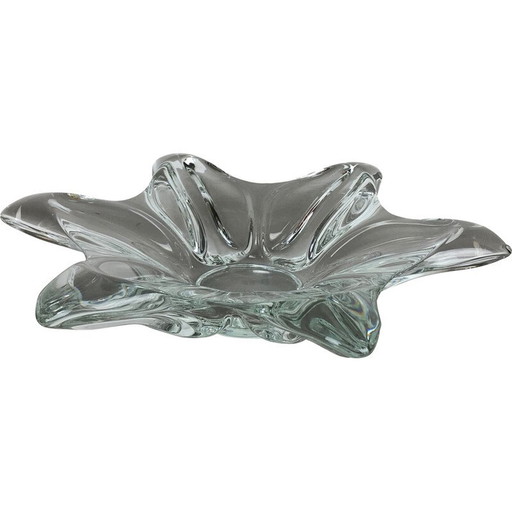 Coupe en cristal vintage avec motifs floraux pour Art Vannes, France 1970