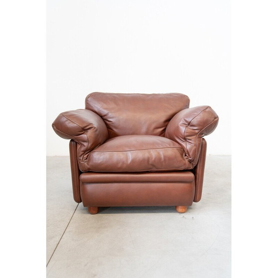 Image 1 of Ensemble de salon vintage en bois de hêtre et cuir, Italie 1990