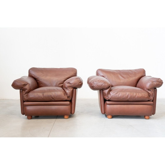 Image 1 of Ensemble de salon vintage en bois de hêtre et cuir, Italie 1990