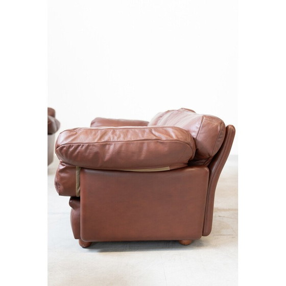 Image 1 of Ensemble de salon vintage en bois de hêtre et cuir, Italie 1990
