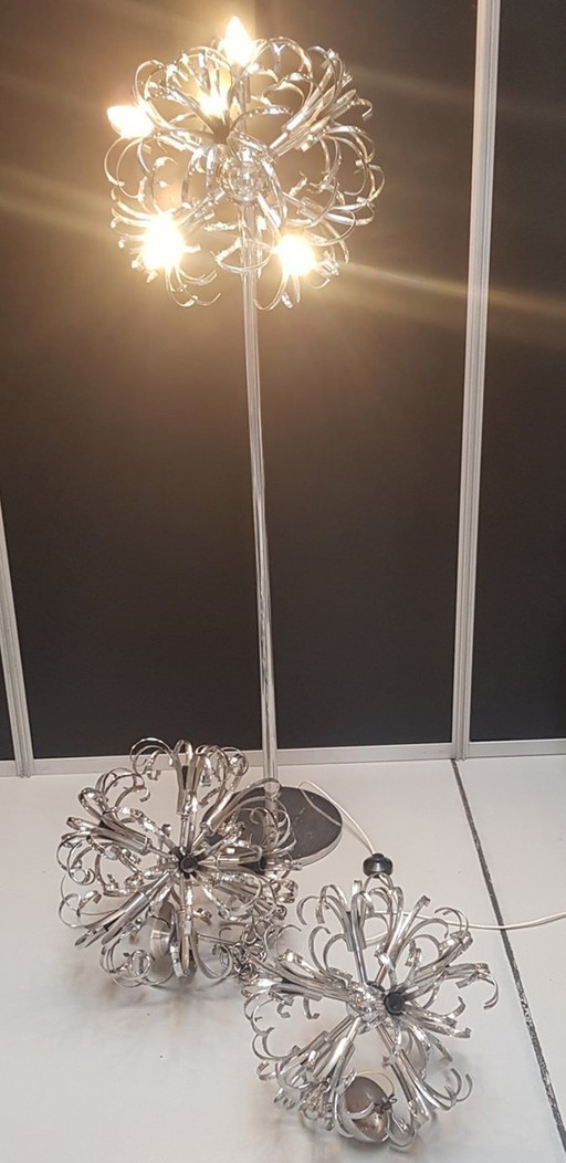 3X lampadaires et plafonniers italiens Sputnik chromés