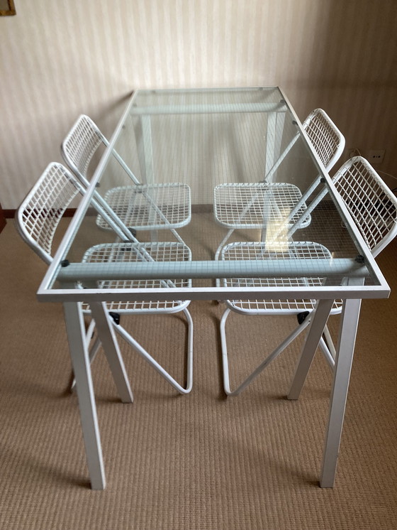 Image 1 of Table à tréteaux Bieffeplast et 4 chaises