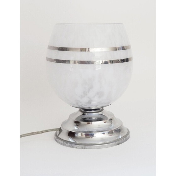 Image 1 of Lampe vintage en verre clichy avec filets argentés