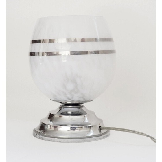 Image 1 of Lampe vintage en verre clichy avec filets argentés