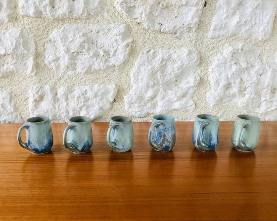 Image 1 of  Service à liqueur en grès flammé Art Nouveau de Denbac, ensemble de 7 pièces