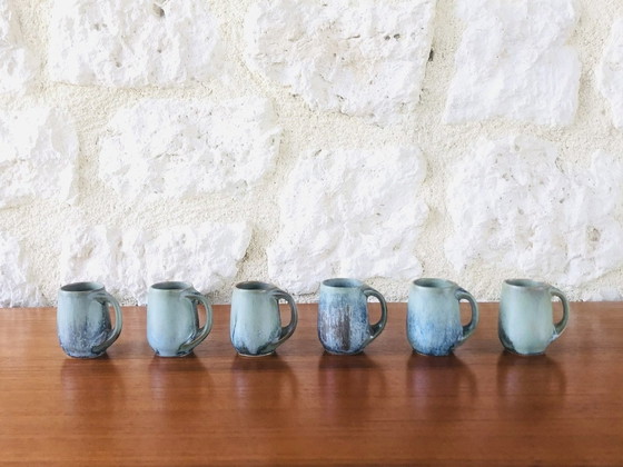 Image 1 of  Service à liqueur en grès flammé Art Nouveau de Denbac, ensemble de 7 pièces