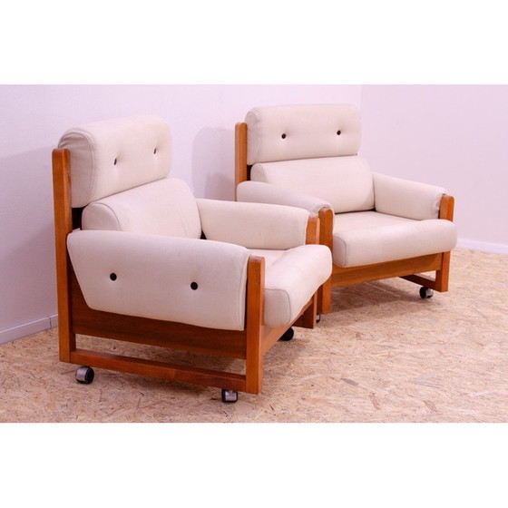 Image 1 of Paire de fauteuils vintage en bois de hêtre et tissu, 1970