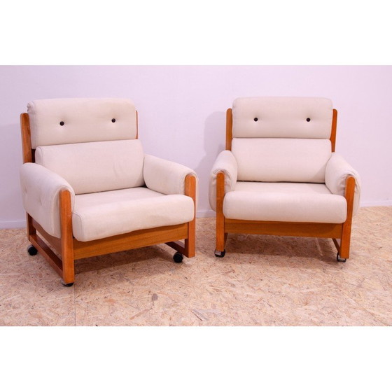 Image 1 of Paire de fauteuils vintage en bois de hêtre et tissu, 1970