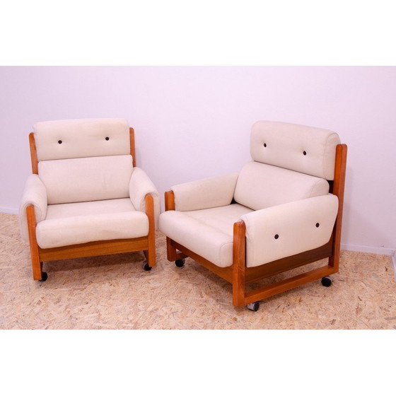 Image 1 of Paire de fauteuils vintage en bois de hêtre et tissu, 1970