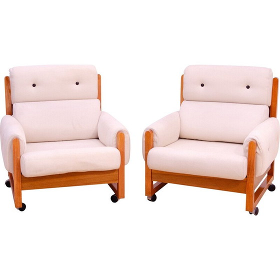Image 1 of Paire de fauteuils vintage en bois de hêtre et tissu, 1970
