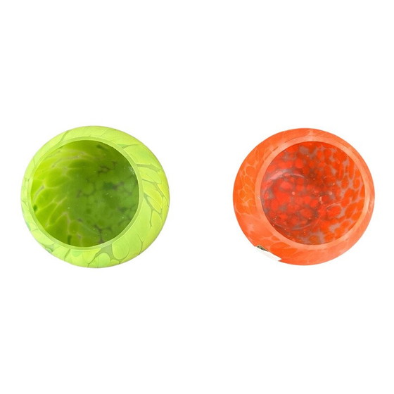 Image 1 of Paire de porte-bougies à réchaud en verre teinté orange et vert pour La Vida, 1980