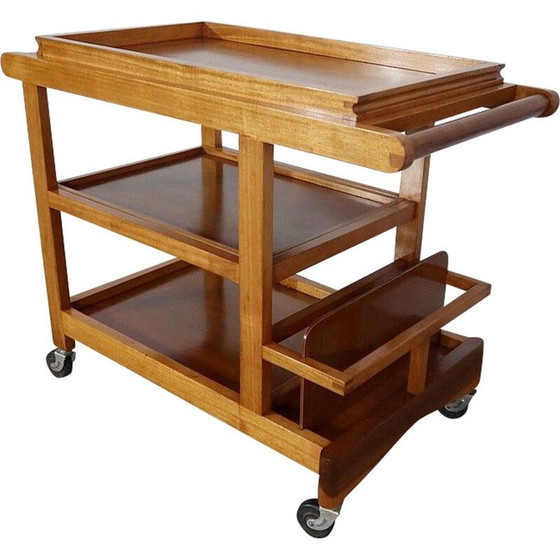 Image 1 of Table d'appoint roulante vintage en acajou blond, 1960