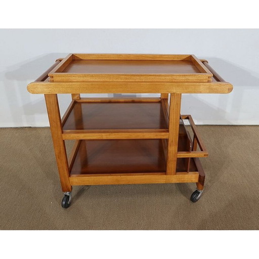 Table d'appoint roulante vintage en acajou blond, 1960