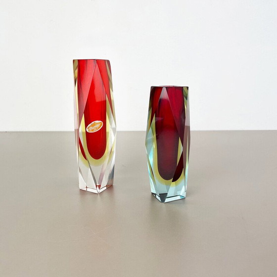 Image 1 of Paire de vases Sommerso en verre de Murano facetté par Flavio Poli, Italie, années 1970